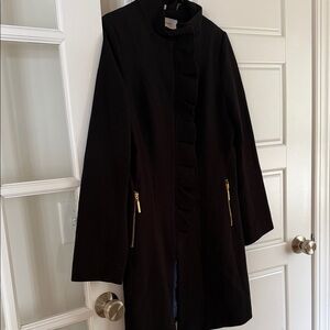 T Tahari Black Trench Coat with Gold Accents